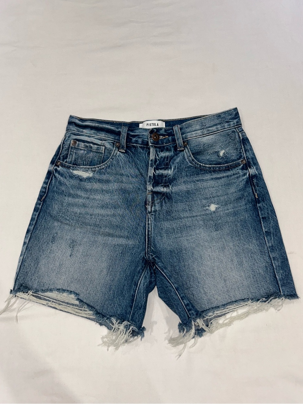 PISTOLA Devin High-Rise Mom Cut-Off Relaxed Denim Light Distressing Jean Shorts